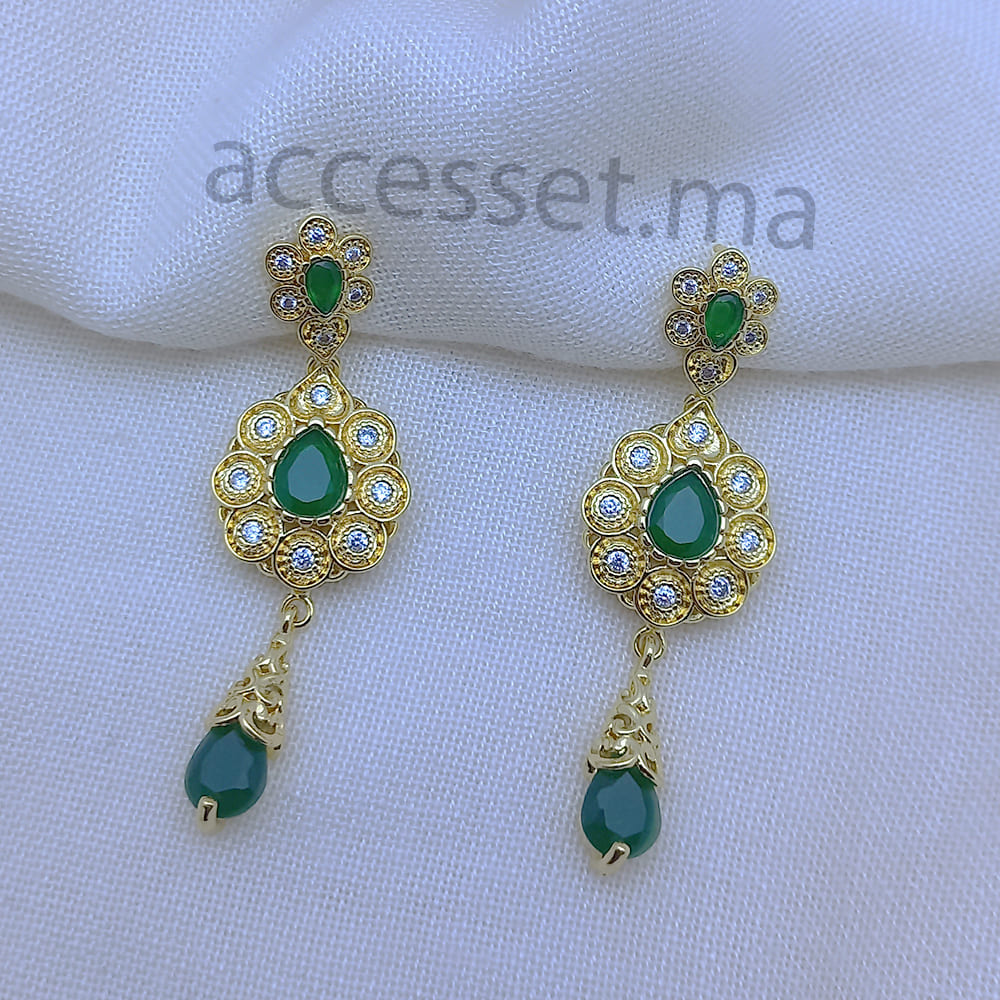 Ensemble Bracelet et boucles beldi pierre verte