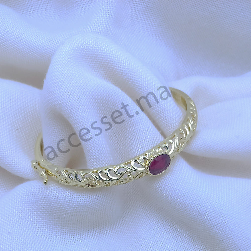 Ensemble Bracelet et boucles beldi pierre rouge