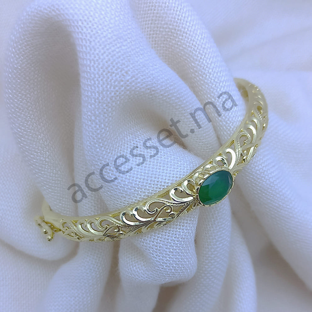 Ensemble Bracelet et boucles beldi pierre verte