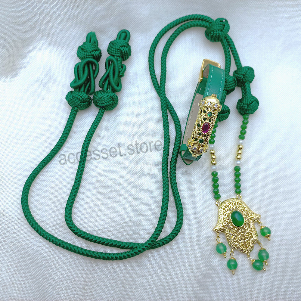 Ensemble "Mejdoul" avec Bracelet "beldi" vert